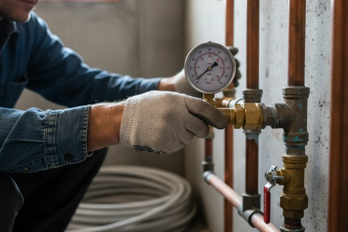 Pressure testing a repaired line during Water Line Repair in Rosedale